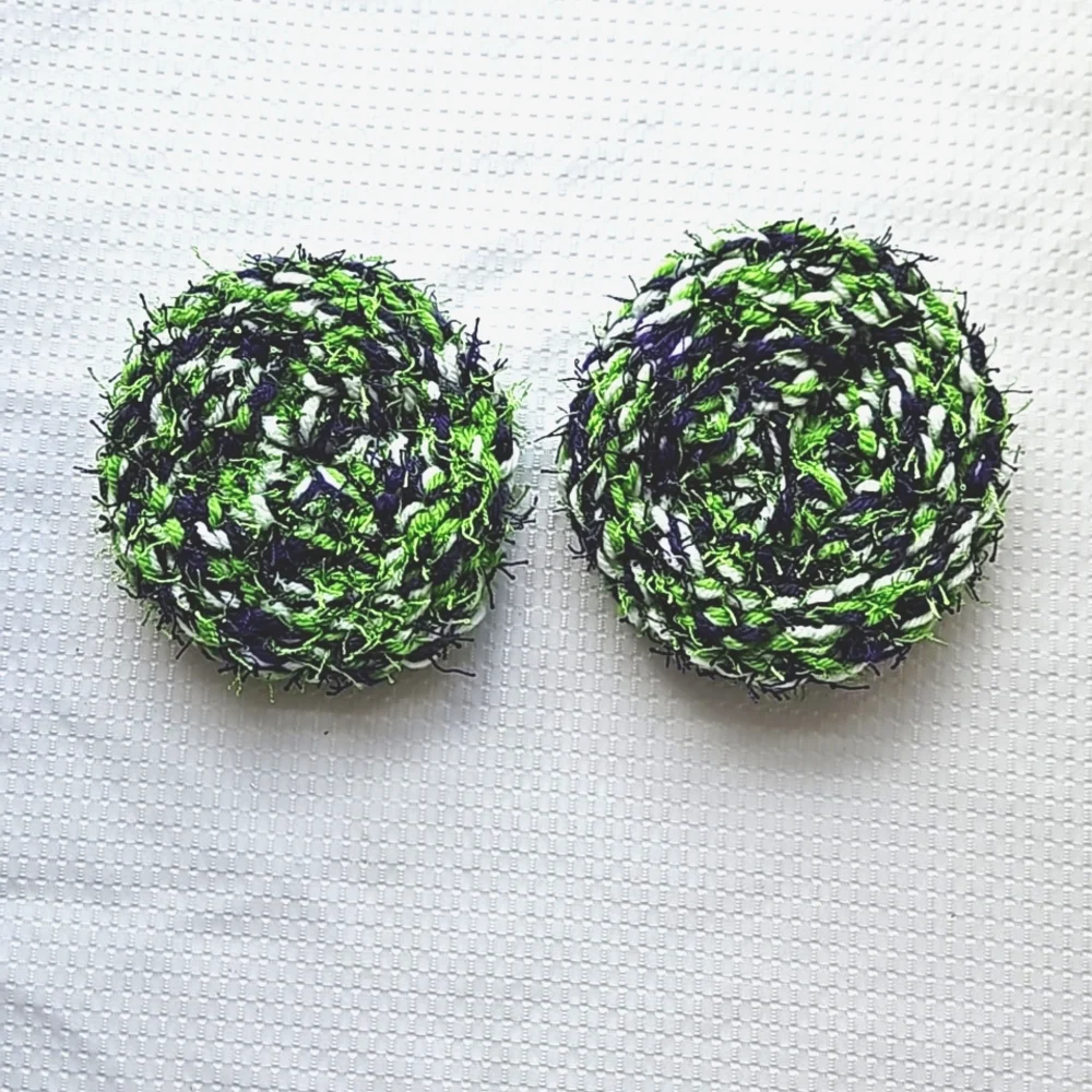 Eco-Friendly Variegated Yarn Kitchen Scrubber Set of 2 Green Purple White
